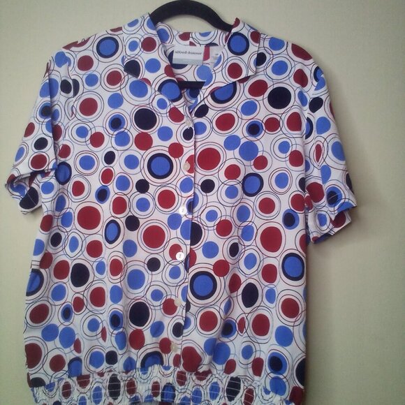 Alfred Dunner Blouse 12P 12 Petite Short Sleeve Button Up Elastic Waist Circles - Picture 14 of 16